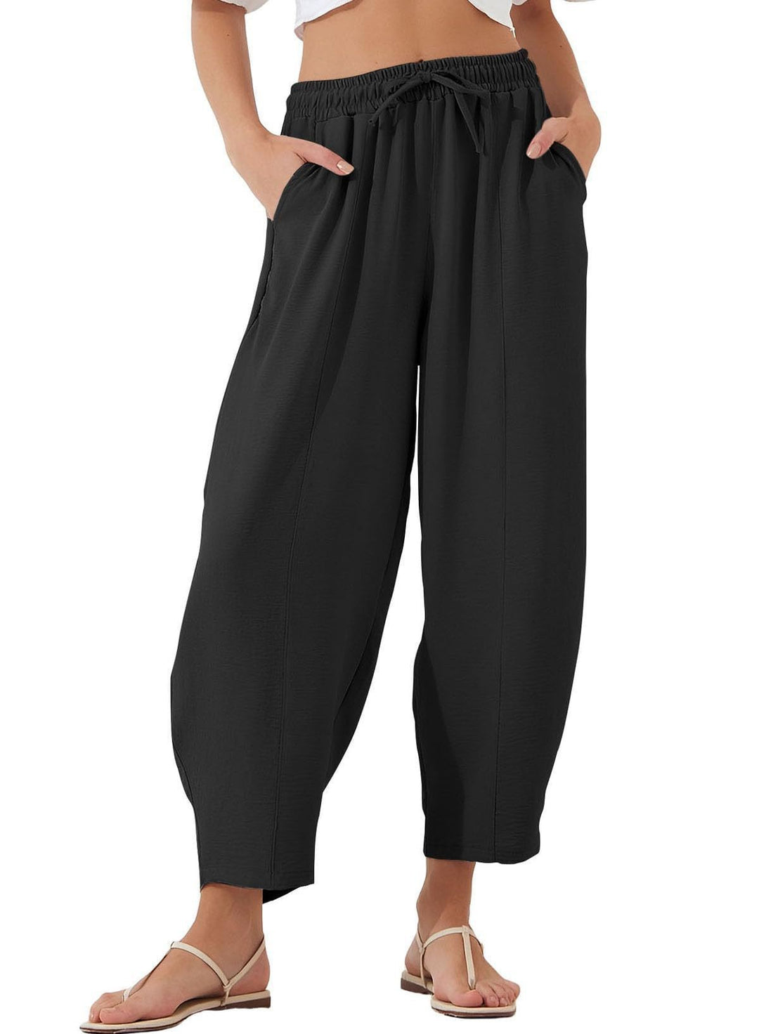 Damen Bequeme, weit geschnittene Sommerhose mit elastischem Bund und seitlichen Taschen Echo Archiv