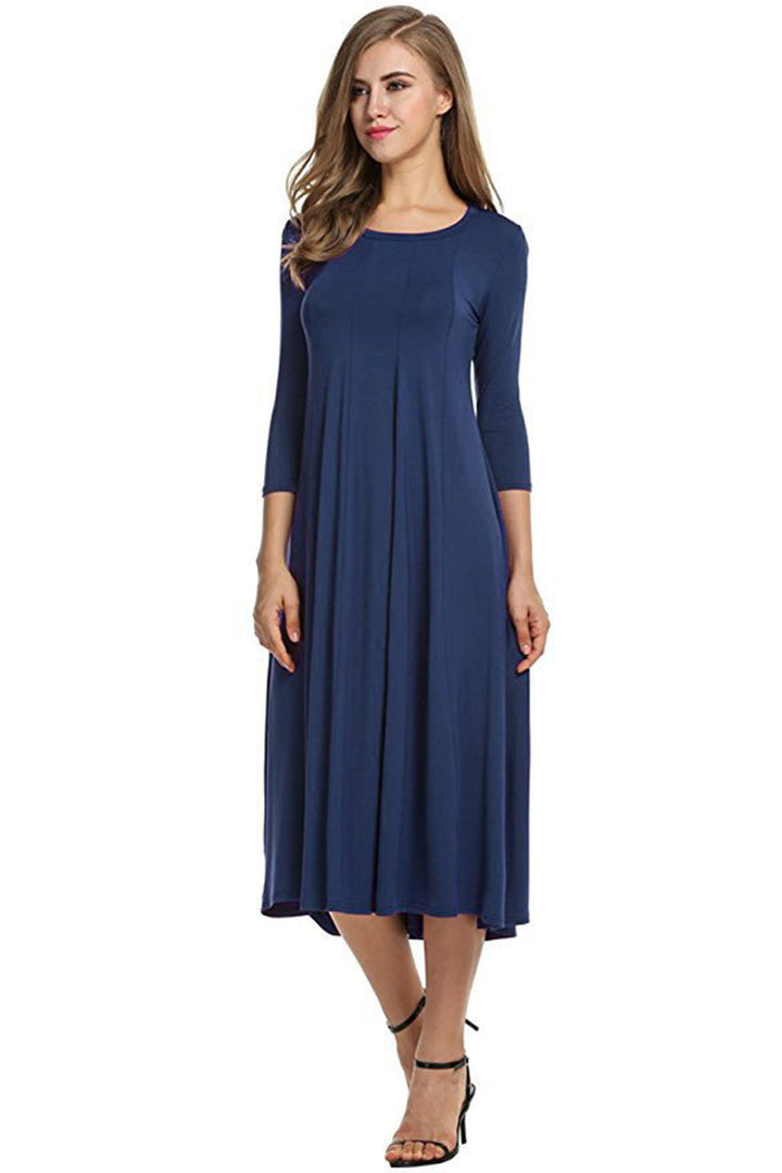 Damen Langes A-Linien Midikleid aus Stretch-Jersey mit Dreiviertelärmeln und Eingrifftaschen Echo Archiv