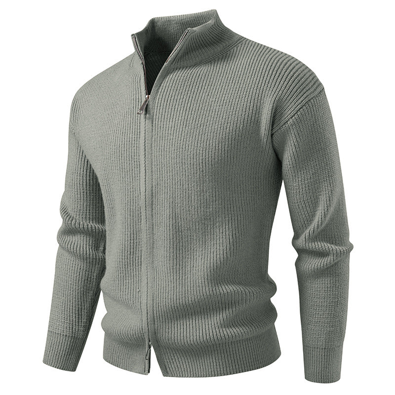 Herren Grobgerippter Zip-Cardigan mit hohem Schlauchkragen und verdeckter Naht Echo Archiv