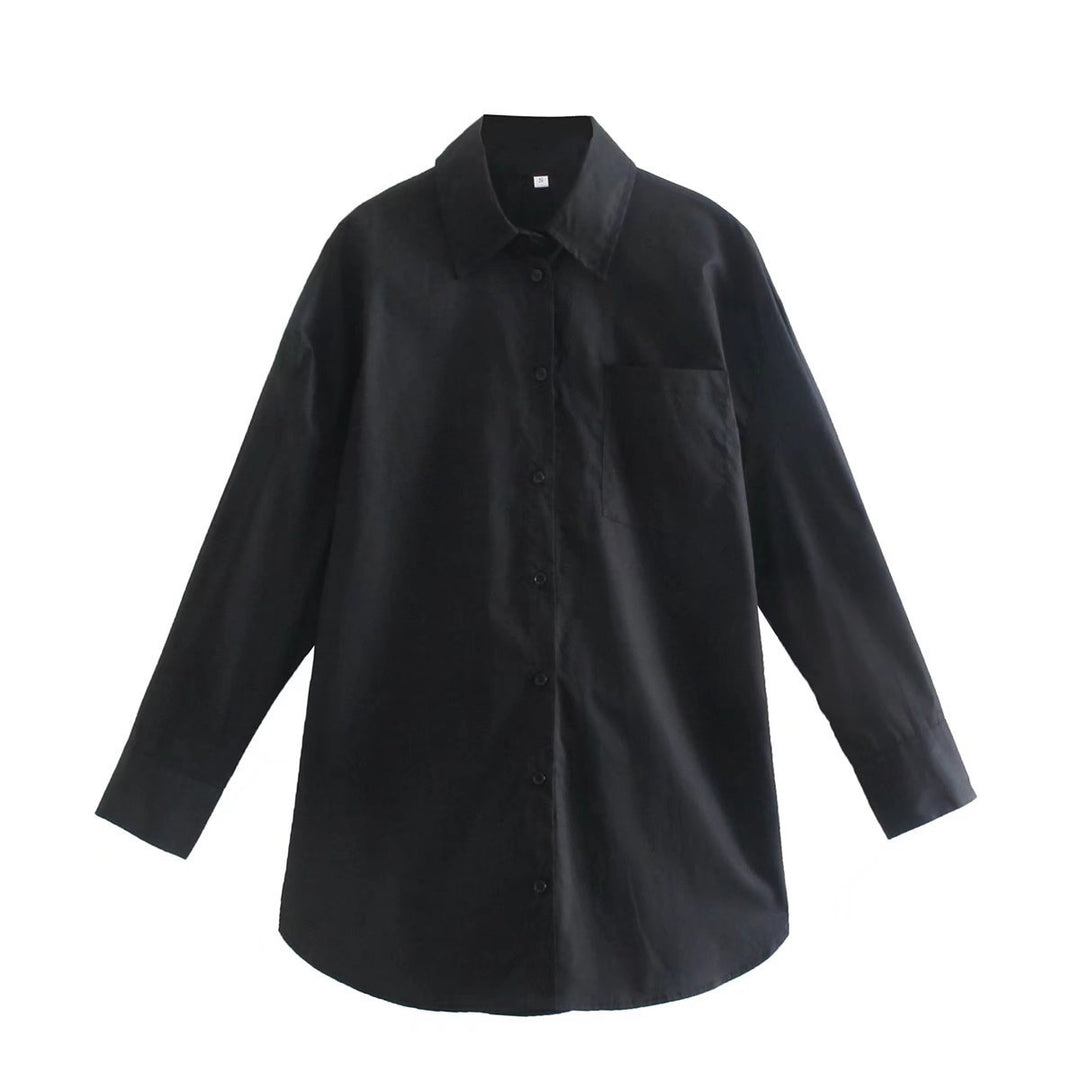 Damen nan oversized Hemdbluse mit Brusttasche, überschnittener Schulter und abgerundetem Saum Echo Archiv
