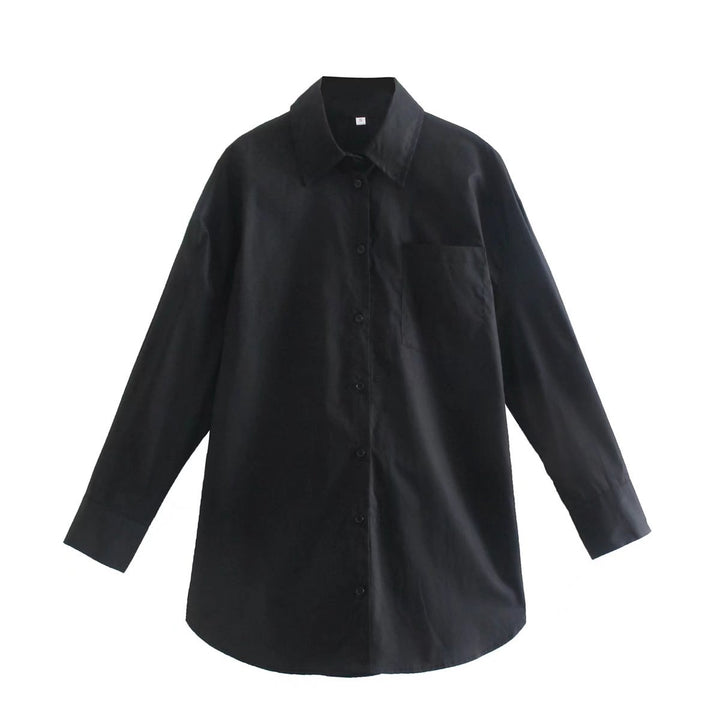Damen nan oversized Hemdbluse mit Brusttasche, überschnittener Schulter und abgerundetem Saum Echo Archiv