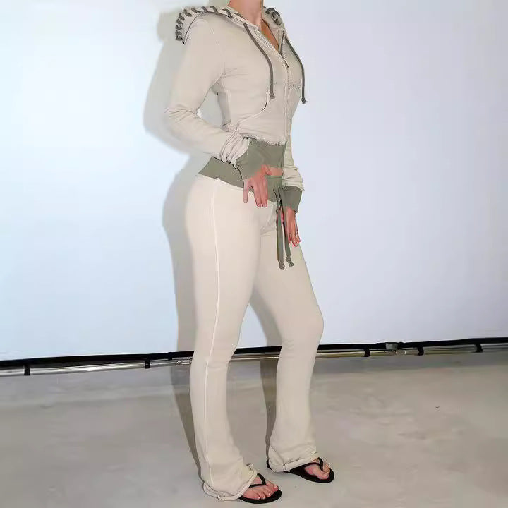 Damen nan taillierte Jersey-Flared-Loungehose mit Bindeband, hohem Komfortbund und seitlichen Eingrifftaschen Echo Archiv