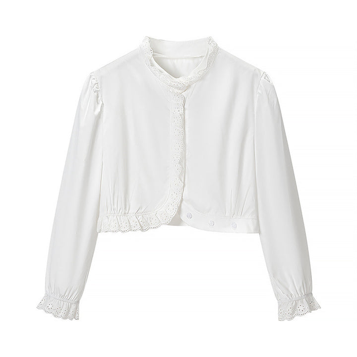 Damen Gekürzte Spitzenbolero‑Bluse mit Stehkragen und Lochstickerei Echo Archiv