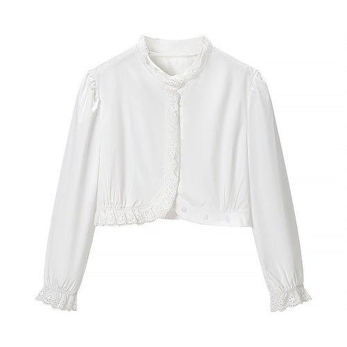 Damen Gekürzte Spitzenbolero‑Bluse mit Stehkragen und Lochstickerei Echo Archiv