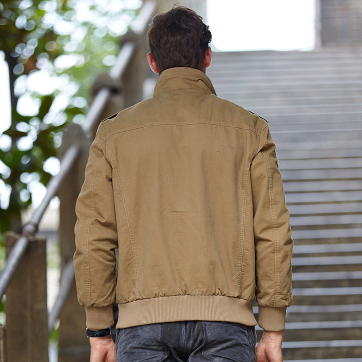 Herren Field-Bomberjacke im Military-Canvas mit Epauletten und Mehrfachtaschen – Brevano