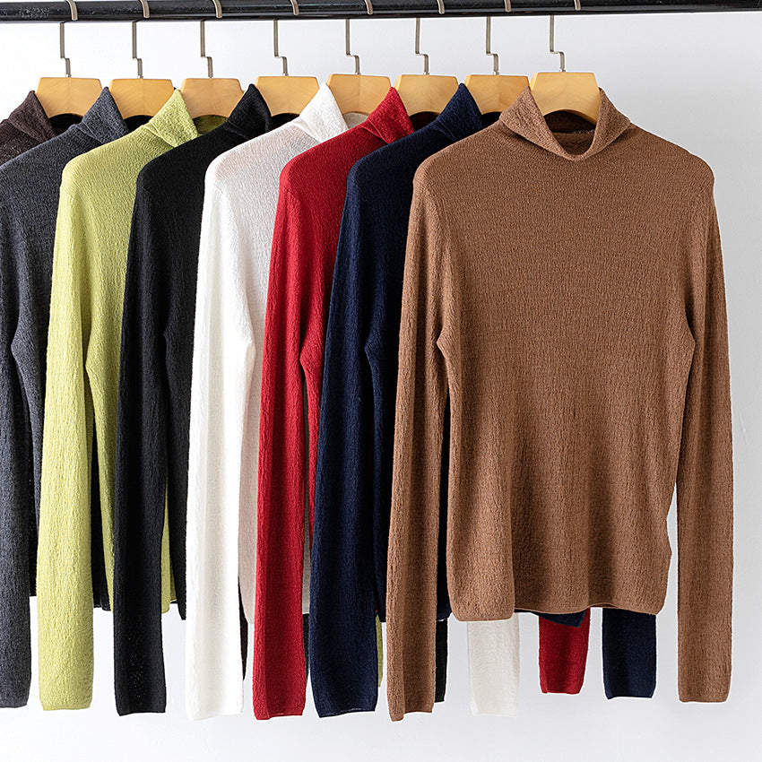 Damen Feiner Crinkle-Rollkragenpullover mit leichtem Fall Echoarchiv