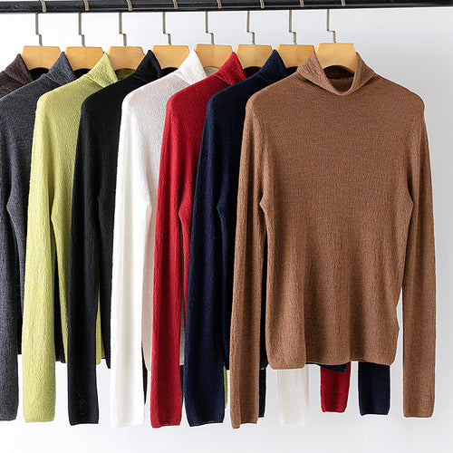 Damen Feiner Crinkle-Rollkragenpullover mit leichtem Fall Echoarchiv