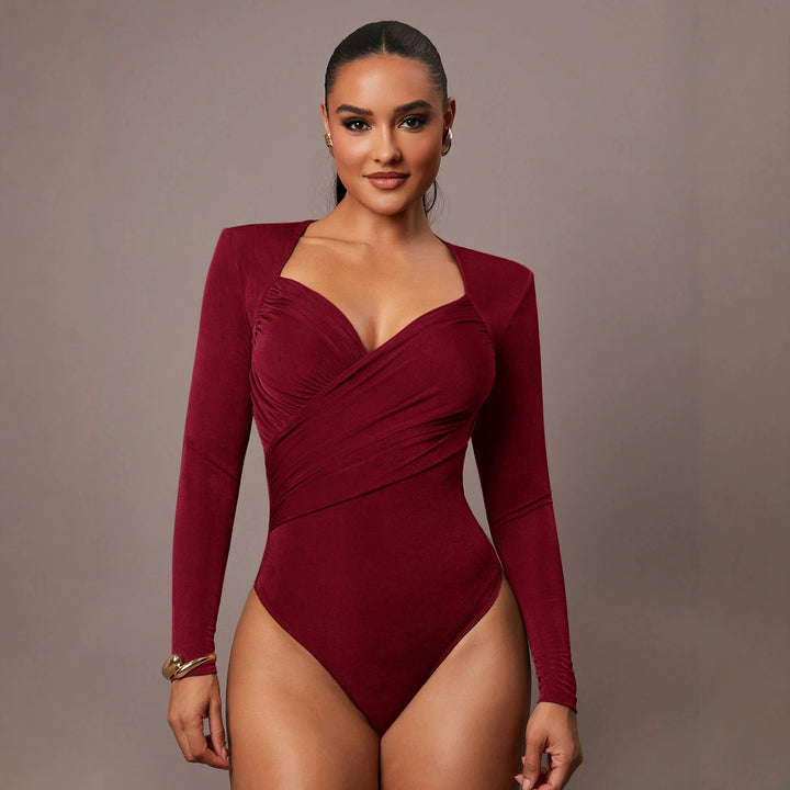 Damen Sculpting-Body mit Wickelfront, Herz-Ausschnitt und langen Ärmeln Echo Archiv