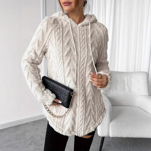Damen nan kuschelige Kapuzenjacke aus Teddyfleece mit Zopfmuster und gerafftem Saum Echo Archiv