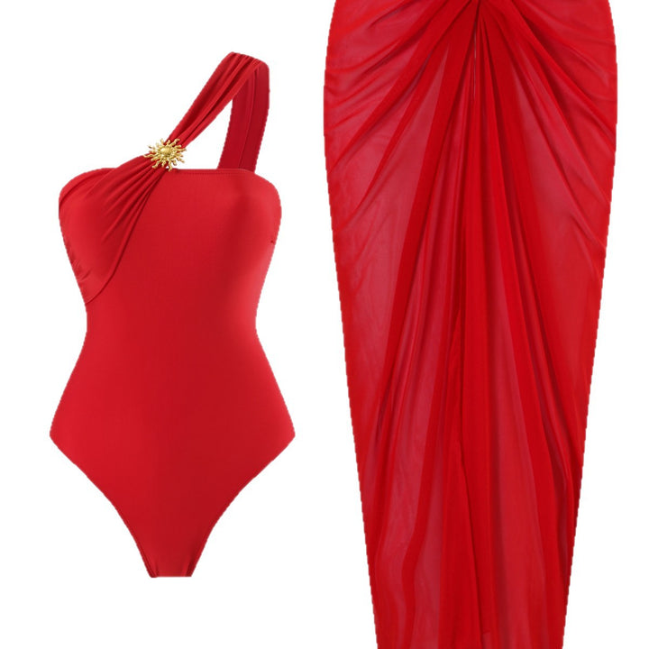 Damen einseitiger Badeanzug mit elegantem Drapierungsdesign und passendem Pareo Echo Archiv