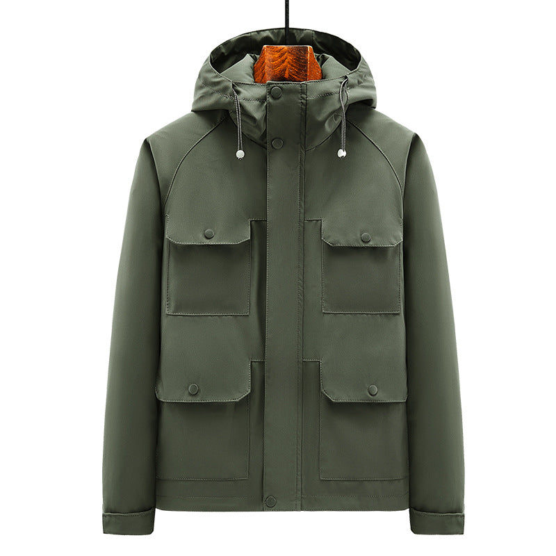 Herren Outdoor-Jacke mit multifunktionalen Taschen und verstellbarem Kapuzenkragen Echoarchiv