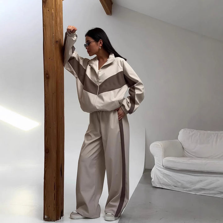 Damen Zweiteiliger Trainingsanzug aus Funktionsstoff mit Zipjacke und weitem Hosenbein – Avérine