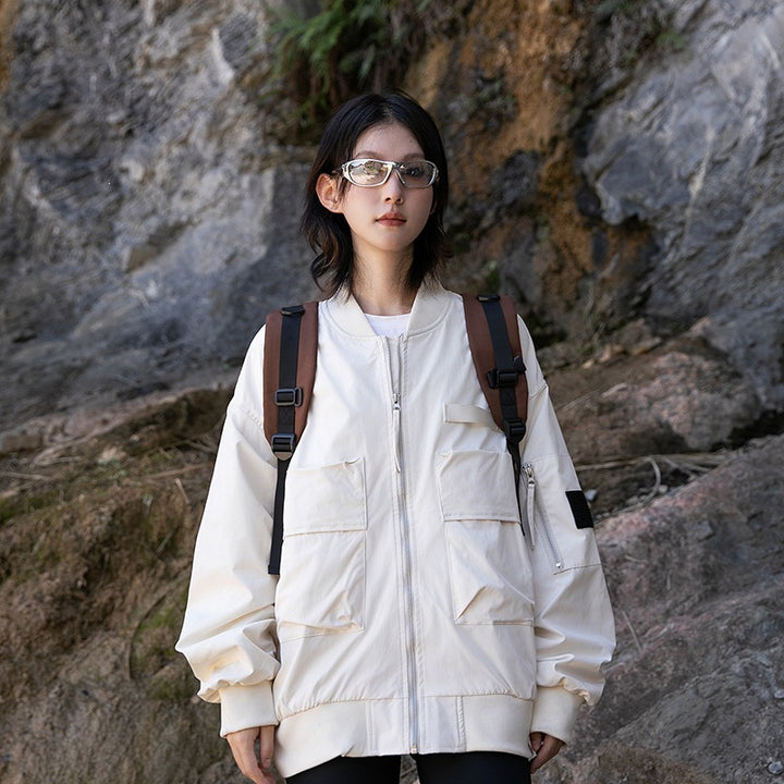 Damen Oversize Multifunktionale Field-Bomberjacke mit Cargo-Taschen & gerippten Bündchen Echoarchiv