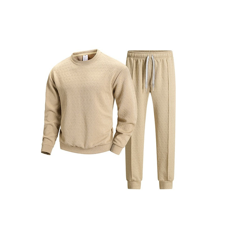 Herren Gemustertes Freizeit-Lounge-Set aus Baumwollmix mit Rundhals-Sweatshirt & konischer Jogginghose Echoarchiv