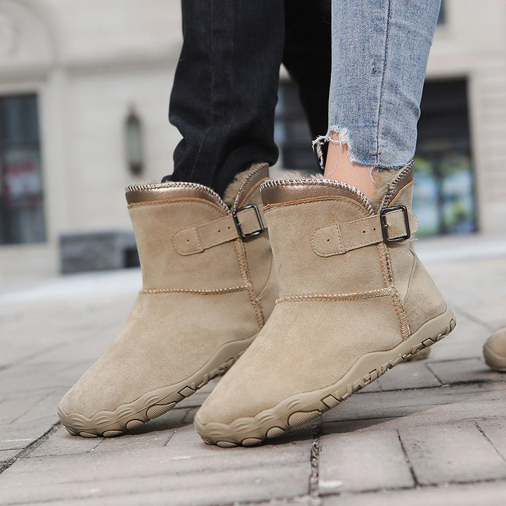 Damen Winterstiefelette mit Kunstfellfutter, rutschfester Profilsohle und verstellbarem Schnallenriemen – Lioré