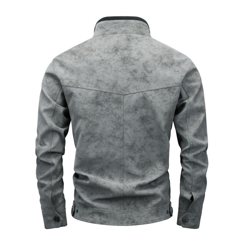 Herren Vintage-Utility Lederimitatjacke mit Stehkragen und mehreren Taschen Echoarchiv