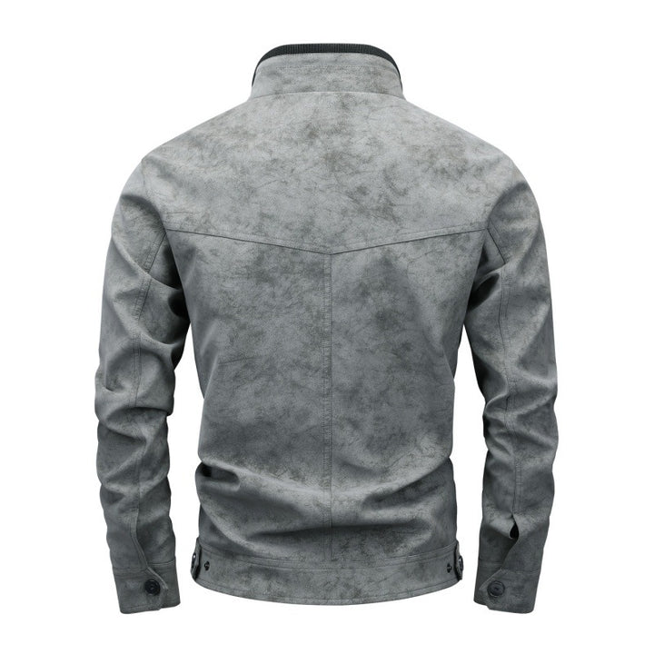 Herren Vintage-Utility Lederimitatjacke mit Stehkragen und mehreren Taschen Echoarchiv