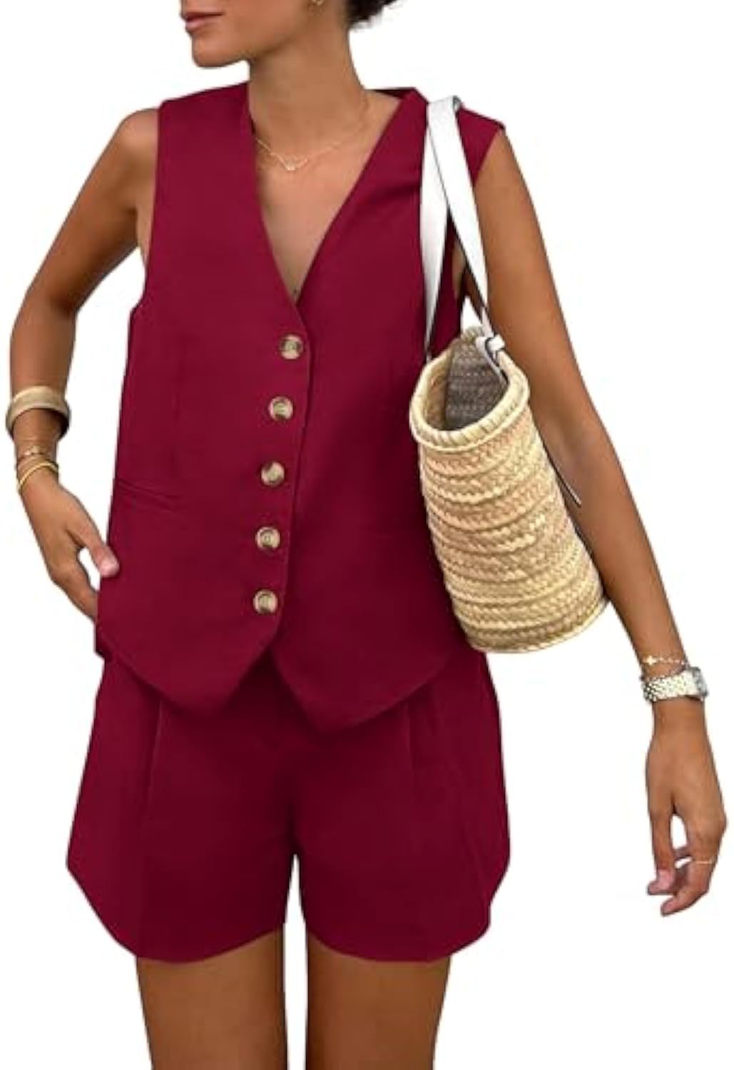 Damen elegantes Jumpsuit-Set mit tailliertem Schnitt und dekorativen Knopfdetails Echo Archiv