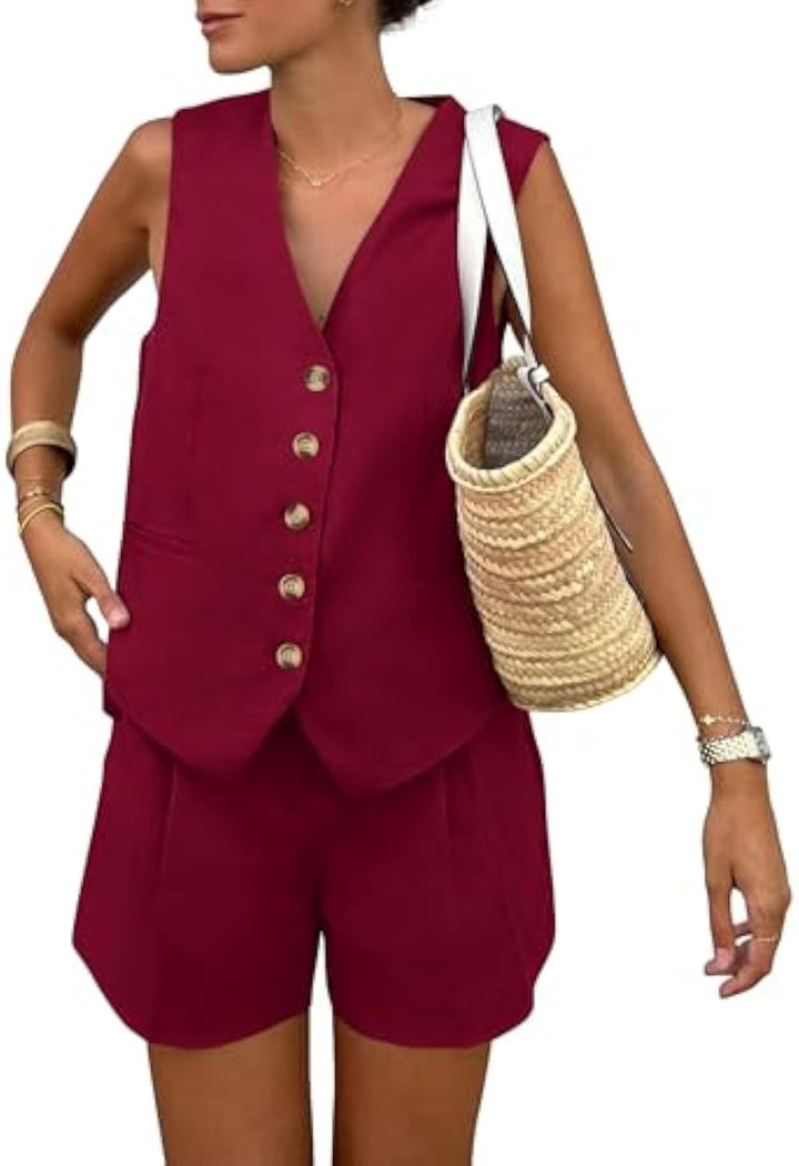 Damen elegantes Jumpsuit-Set mit tailliertem Schnitt und dekorativen Knopfdetails Echo Archiv