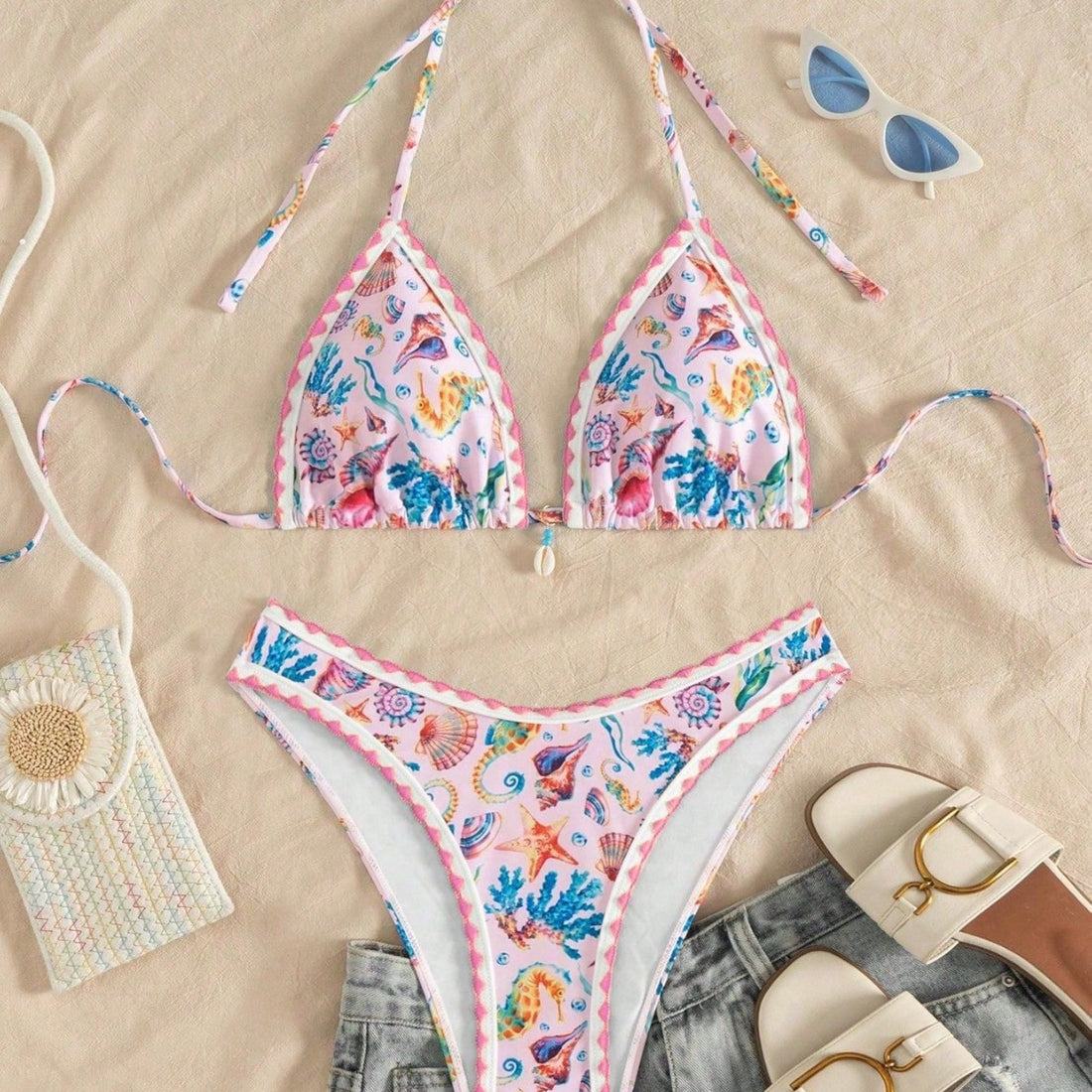 Damen Triangel-Bikini mit maritimem Muster – Maréssa