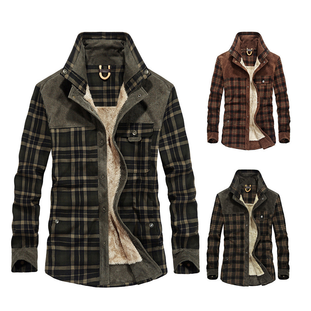 Herren karierte Hemdjacke mit Teddyfleece-Innenfutter und Wildlederbesatz – Taviero