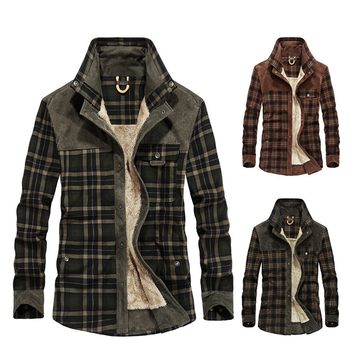 Herren karierte Hemdjacke mit Teddyfleece-Innenfutter und Wildlederbesatz – Taviero