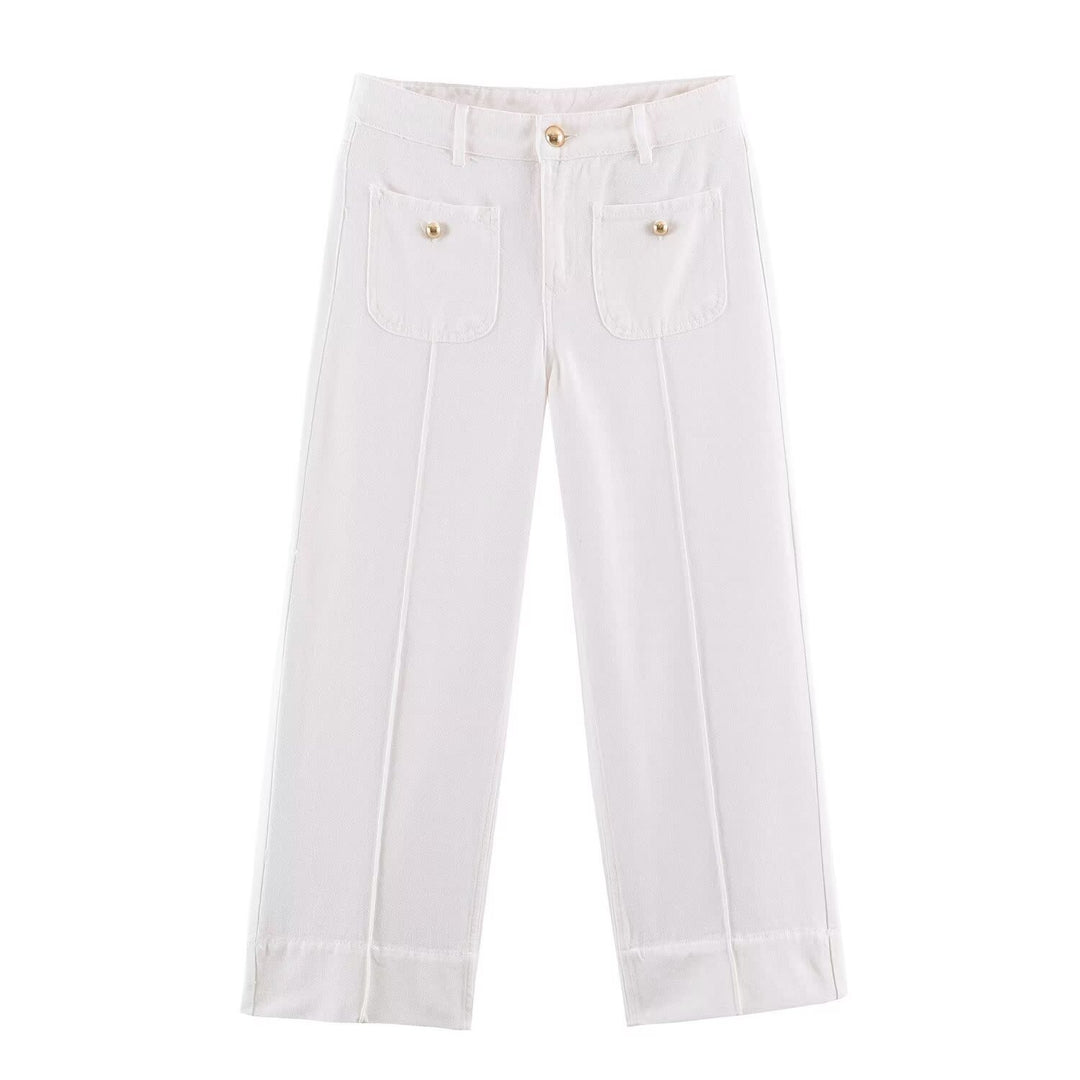 Damen Weite High‑Waist Jeans mit aufgesetzten Fronttaschen und Kantennaht Echo Archiv