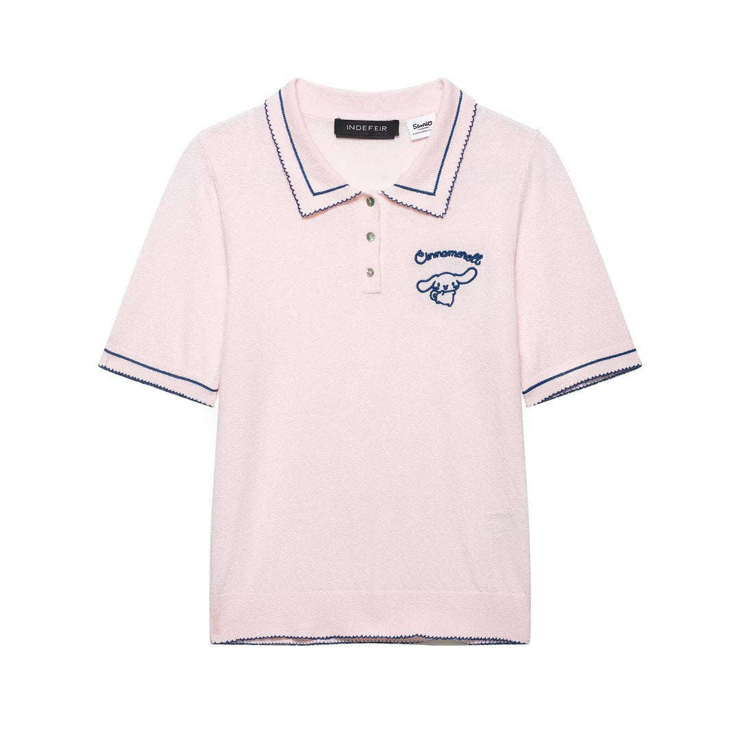 Damen Polo-Shirt mit feiner Struktur und gesticktem Motiv Echo Archiv