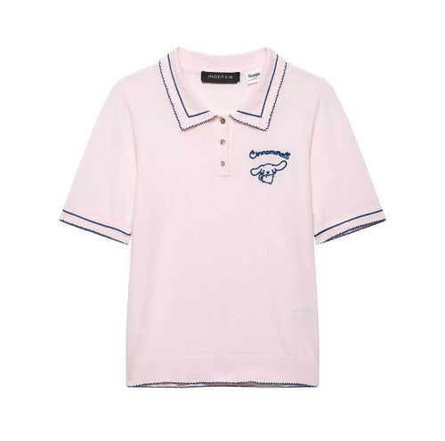 Damen Polo-Shirt mit feiner Struktur und gesticktem Motiv Echo Archiv