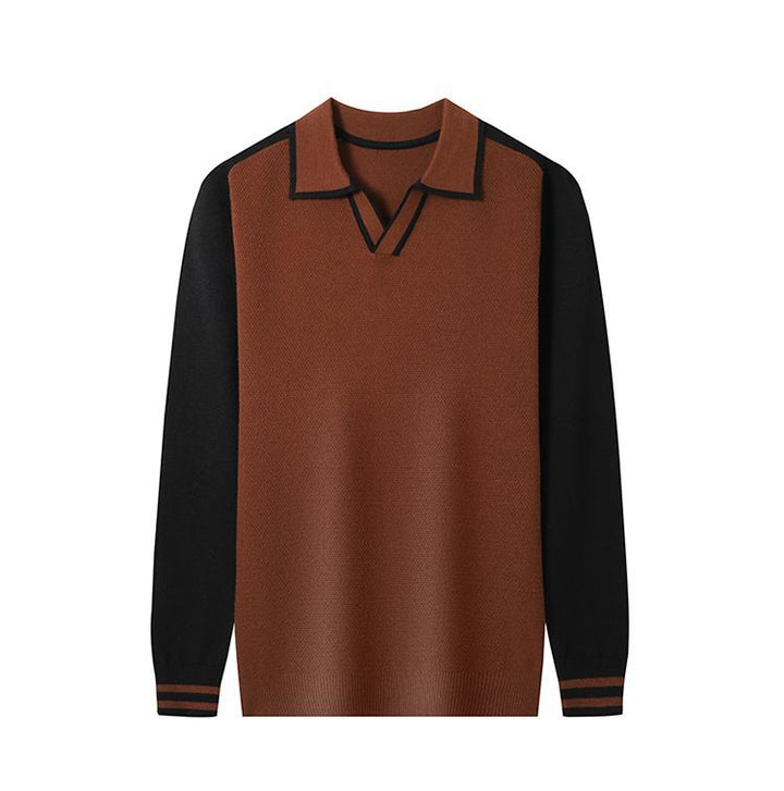 Herren Feinstrickpullover mit V-Ausschnitt und modischem Kontrastdesign Echoarchiv