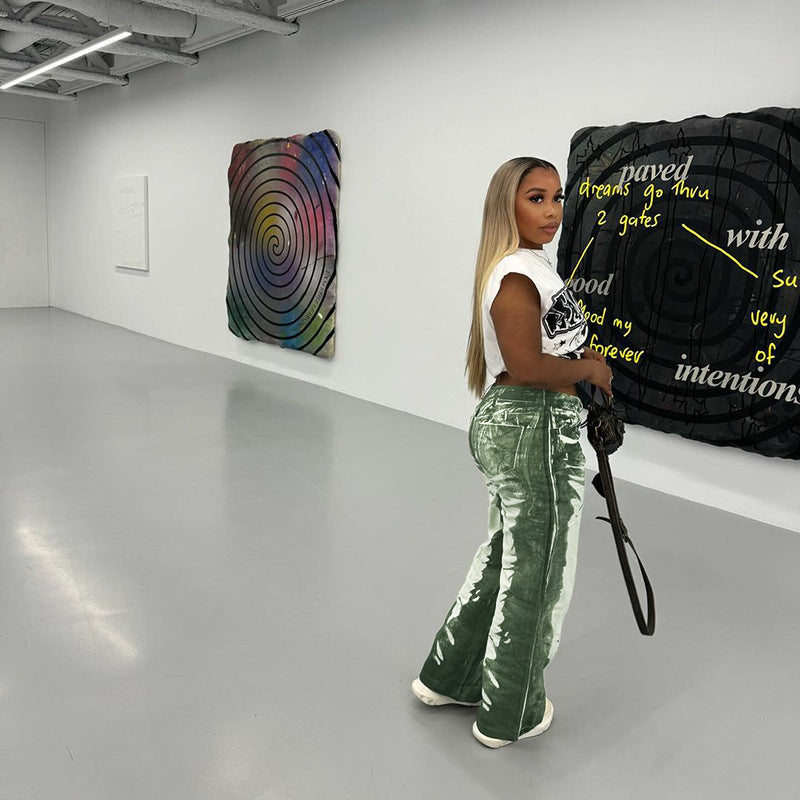 Damen Schlaghose mit hoher Taille, Bleach-Effekt und weitem Bein Echo Archiv