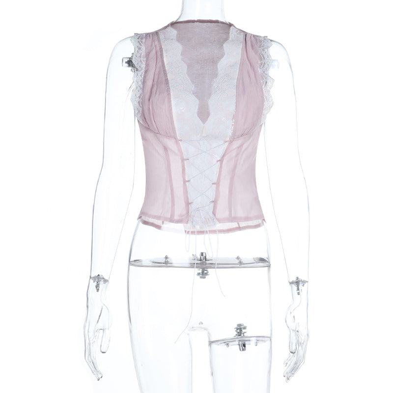 Damen Spitzen-Crop-Top mit raffinierten Rüschendetails und lässigem Schnitt Echo Archiv
