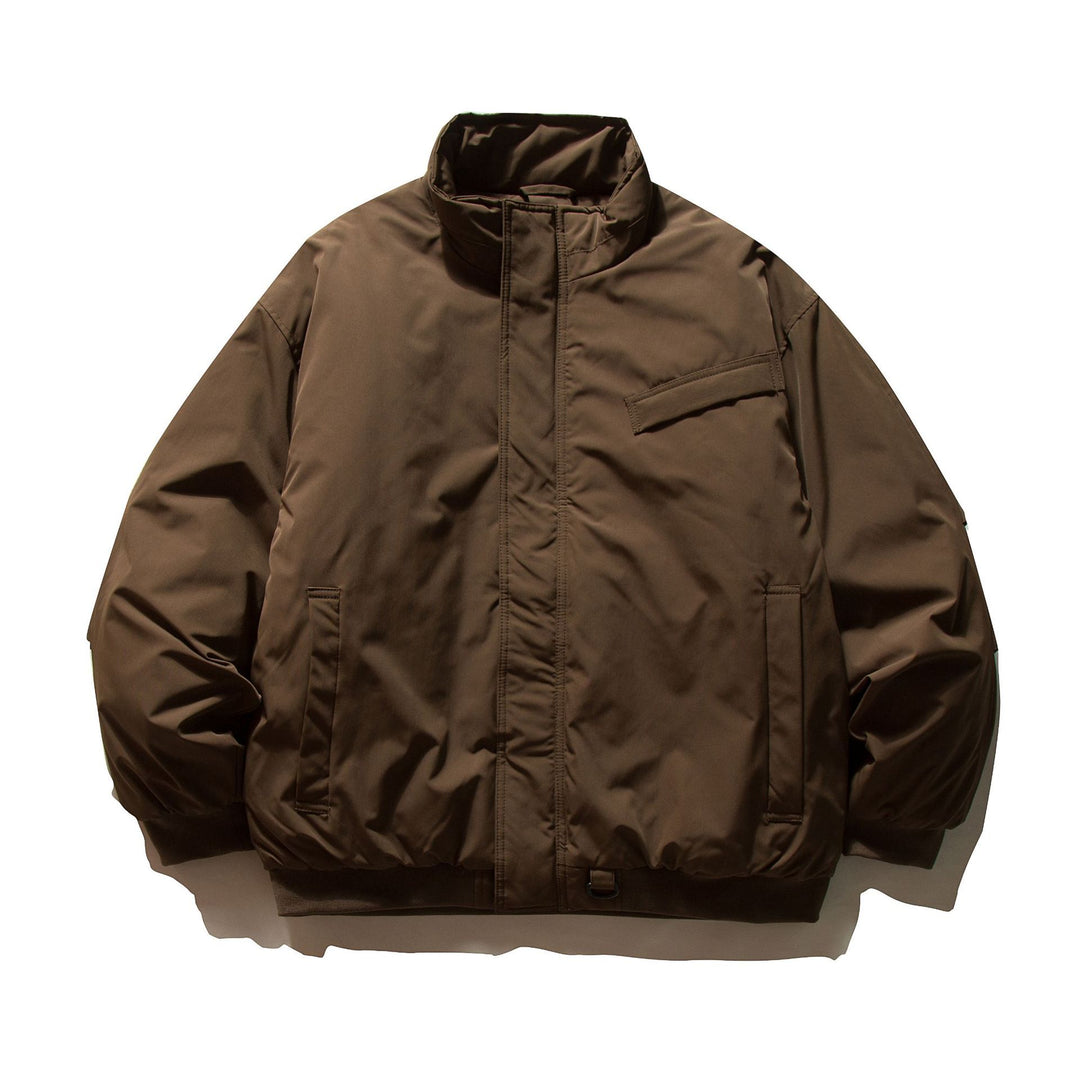 Herren Minimalistische Thermo‑Bomberjacke mit verdeckter Frontblende, hohem Stehkragen und Utility‑D‑Ring Echoarchiv
