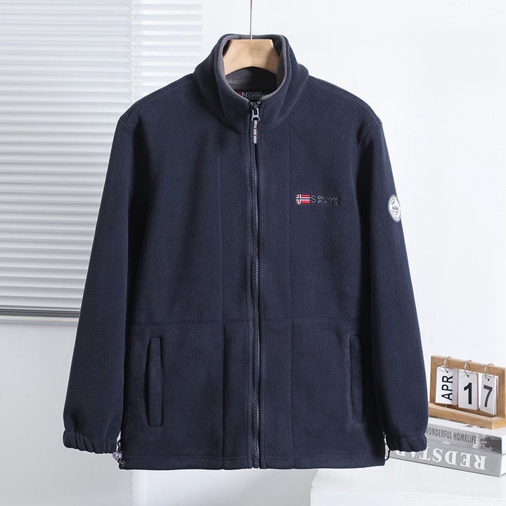 Herren Fleecejacke mit Stehkragen, durchgehendem Reißverschluss und elastischen Bündchen – Cavarno