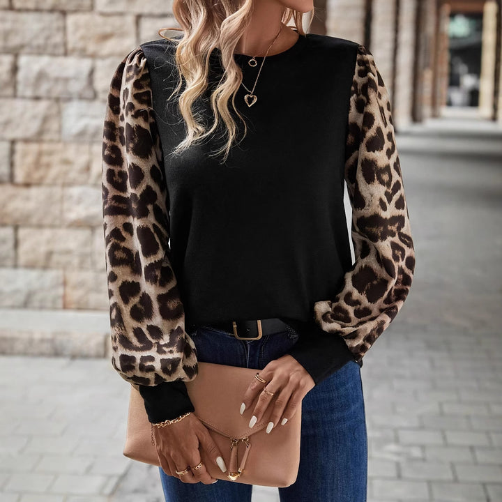 Damen Sweatshirt mit Chiffon-Ballonärmeln und Leo-Print Echoarchiv