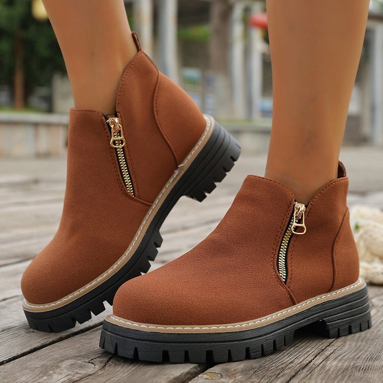 Damen Ankle-Boots mit grober Profilsohle und seitlichem Reißverschluss – Varelle