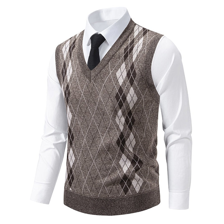 Herren eleganter V-Ausschnitt Pullunder im argyle Muster Echoarchiv