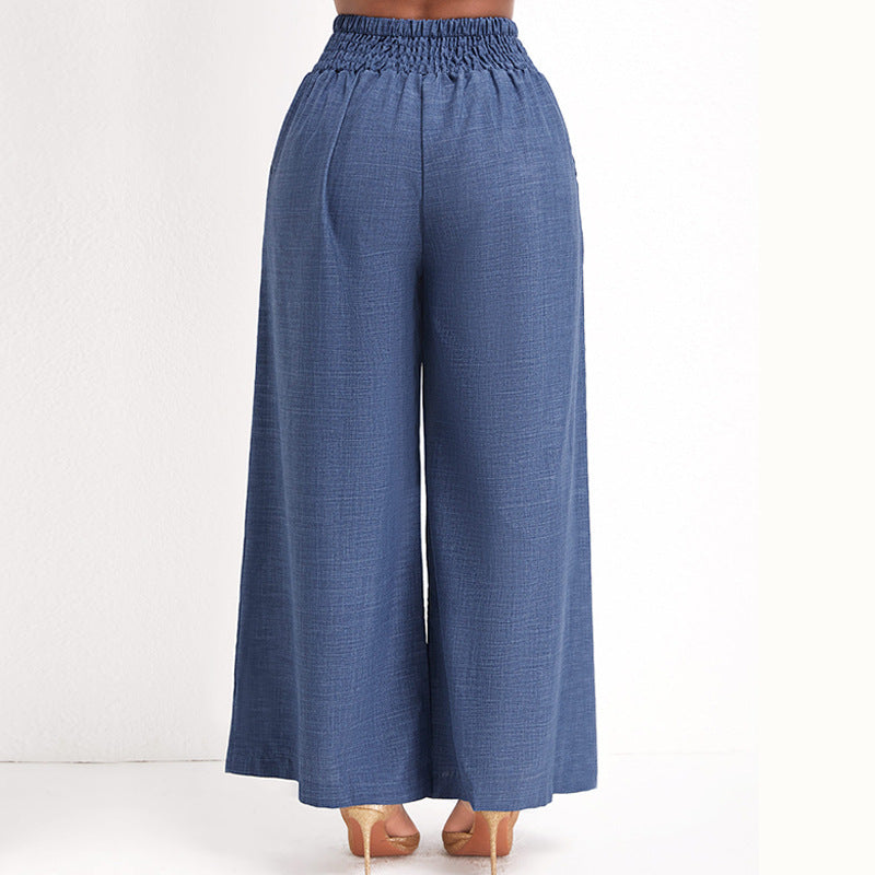 Damen Lässige Palazzo-Hose mit hoher Smock-Taille und dekorativer Kettenapplikation – Avérine