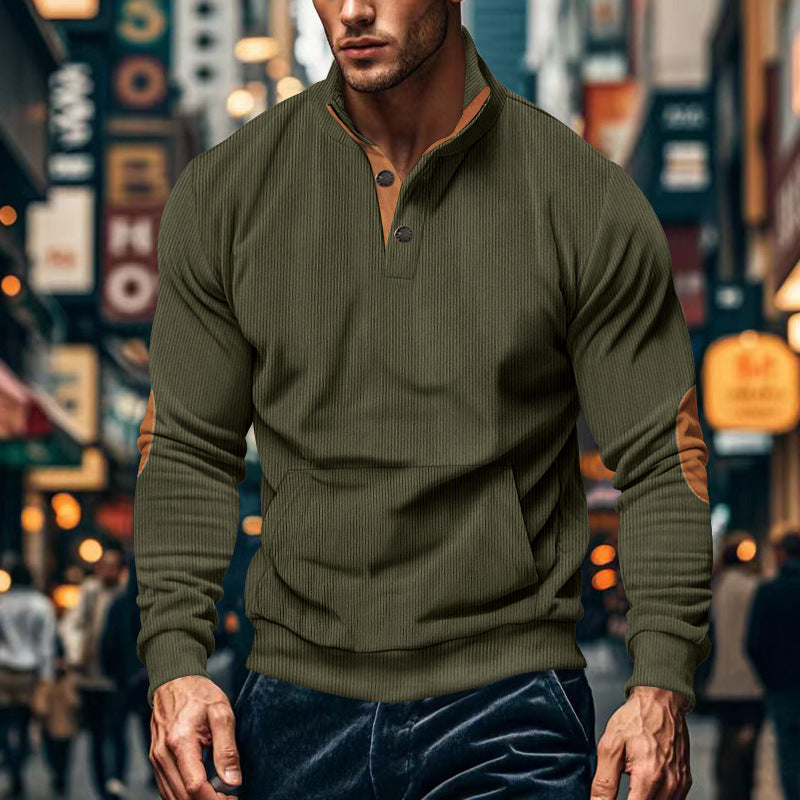 Herren lässiger Pullover mit Stehkragen und Knopfleiste Echoarchiv