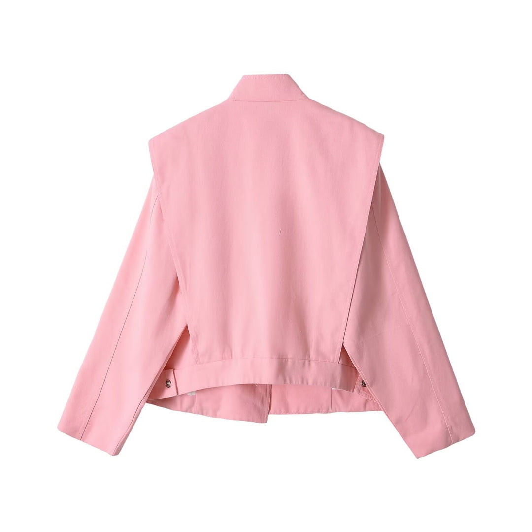 Damen Asymmetrische Kurzjacke mit Stehkragen und überlappender Schulterpasse Echo Archiv