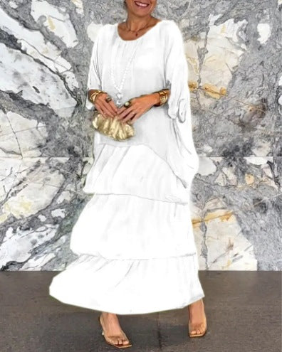 Damen nan mehrlagiges Stufenmaxikleid mit weitem Fledermausoberteil und stufigem Volantrock Echo Archiv