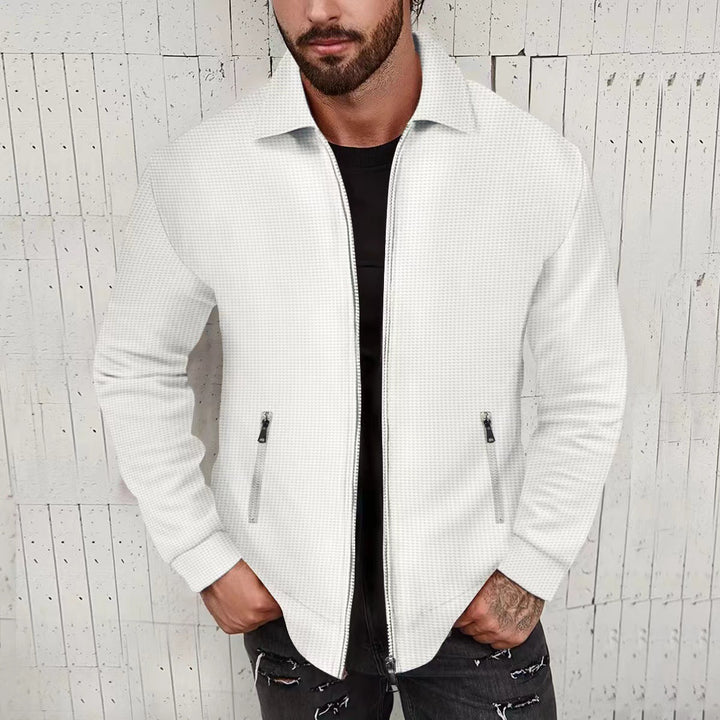 Herren Leichte Struktur-Reißverschluss-Übergangsjacke mit Kentkragen und Reißverschlusstaschen Echoarchiv