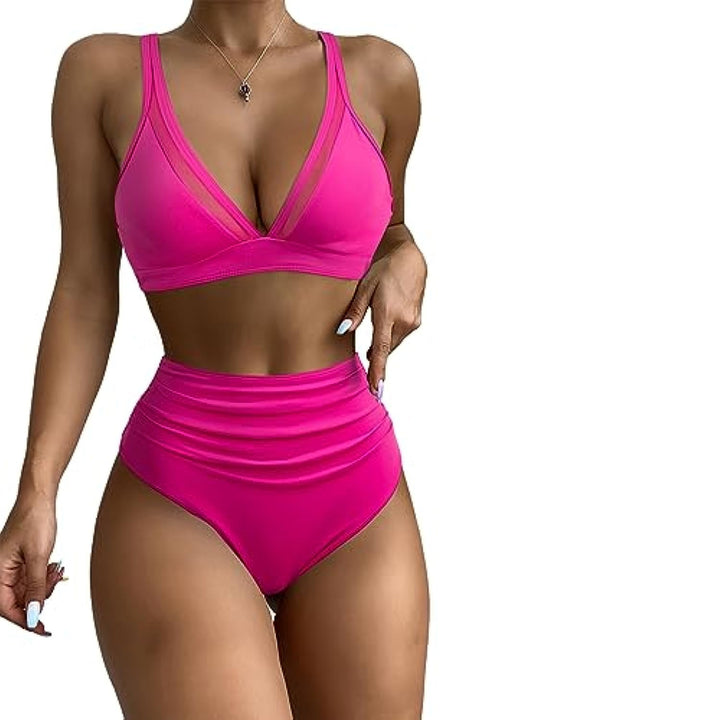 Damen Sportliches Bikini-Set mit verschränkten Trägern und hohem Schnitt Echo Archiv
