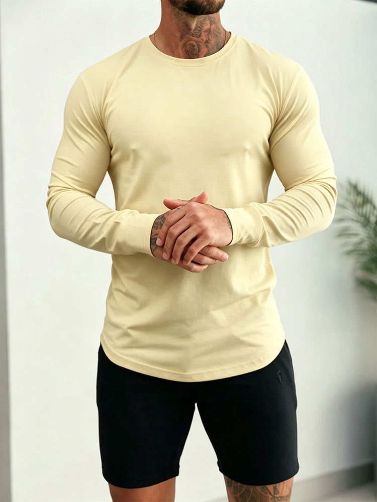Herren Enganliegendes Langarm-Shirt aus Baumwollstretch mit Rundhals – Orvano