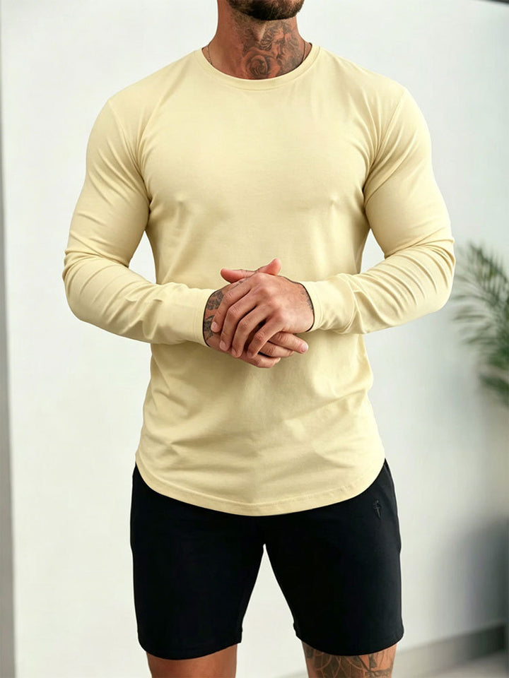 Herren Enganliegendes Langarm-Shirt aus Baumwollstretch mit Rundhals – Orvano