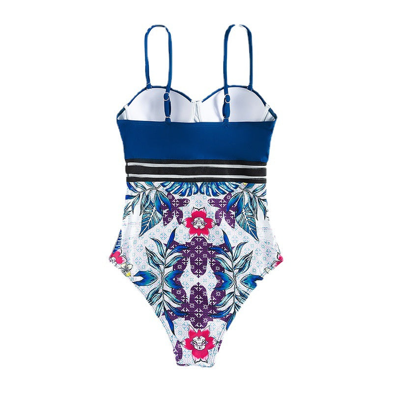 Damen Einteiler Badeanzug mit dekorativem Blumenmuster und strukturierter Taille Echo Archiv
