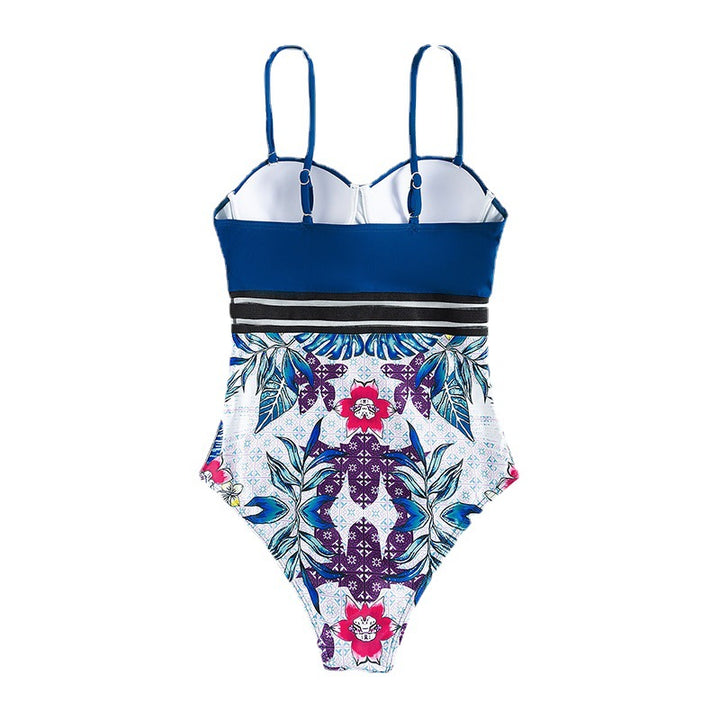 Damen Einteiler Badeanzug mit dekorativem Blumenmuster und strukturierter Taille Echo Archiv