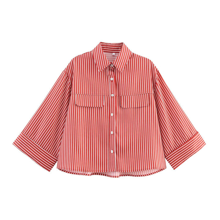 Damen gestreifte Bluse mit voluminösen Ärmeln und praktischen Taschen Echo Archiv