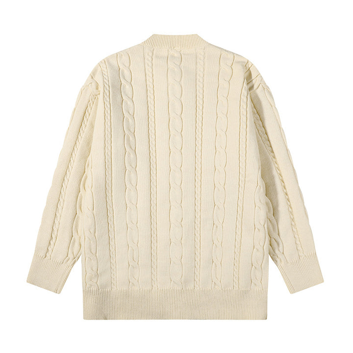 Unisex Übergroße Zopfmuster-Strickjacke mit Knopfleiste und Rundhalsausschnitt Echoarchiv