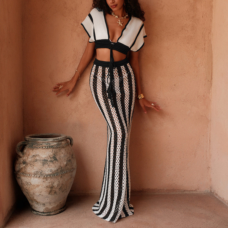 Damen stylisches Crop-Top und weite Palazzo-Hose Set Echo Archiv